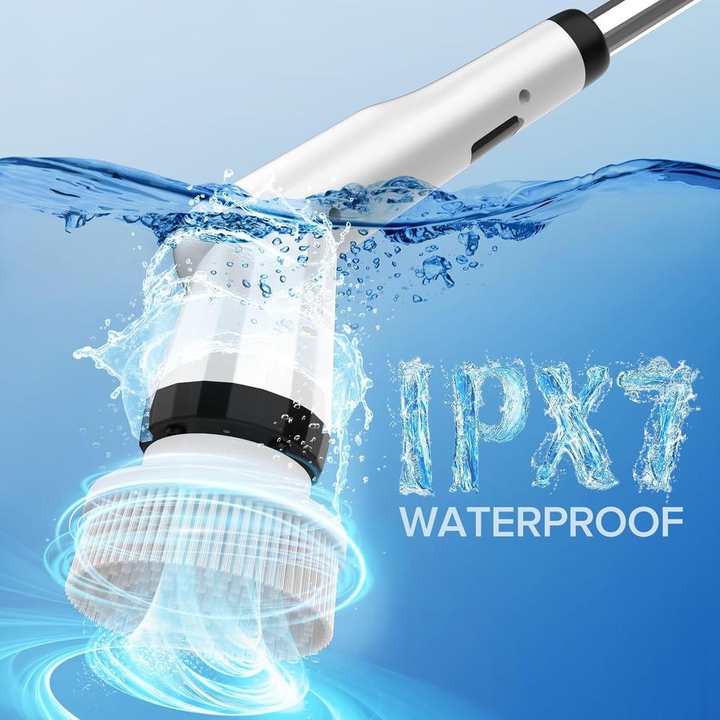 Electric Spin Scrubber, Dreazu IPX7 Bathroom Scrubber with 7 Replaceable Brush Heads & Retractable Handle, 2-Speed Adjustable Shower Cleaner Brush