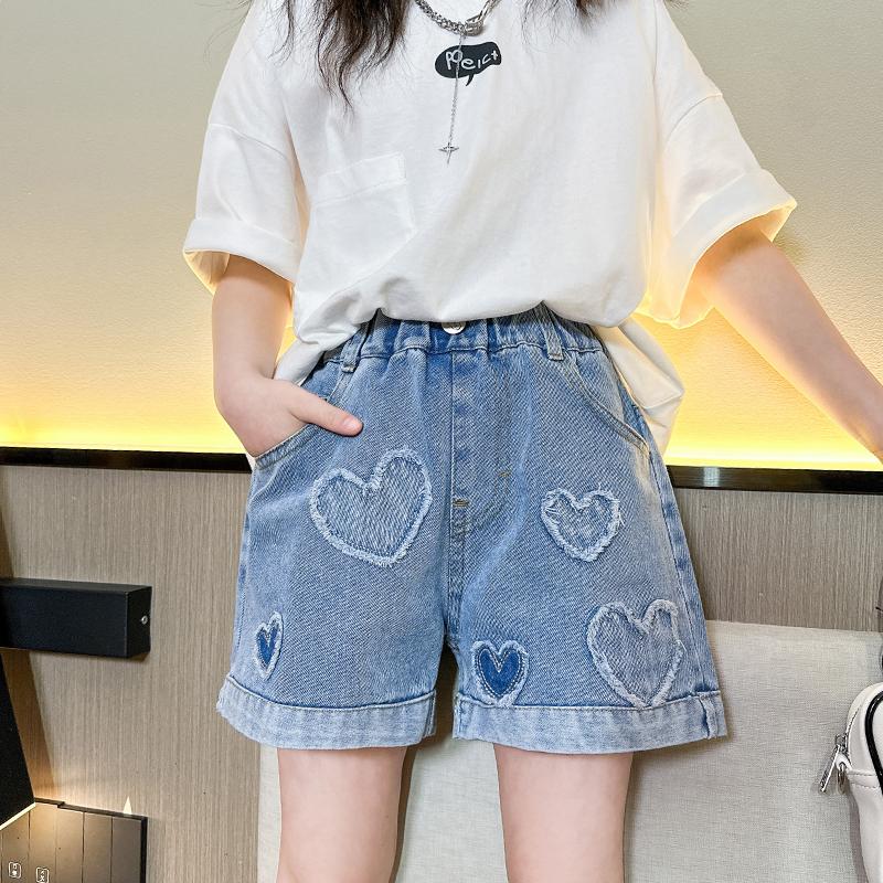 Girls' Summer Versatile Love Denim Product Summer Thin Fashion Jeans Casual Sports Shorts