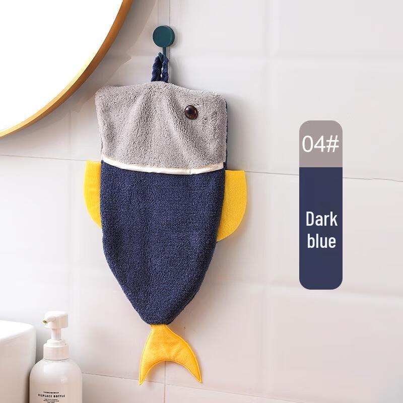 

JINGRUIXIANG Coral Fleece Hanging Hand Towel, Cartoon Fish Design (2-Pack)
