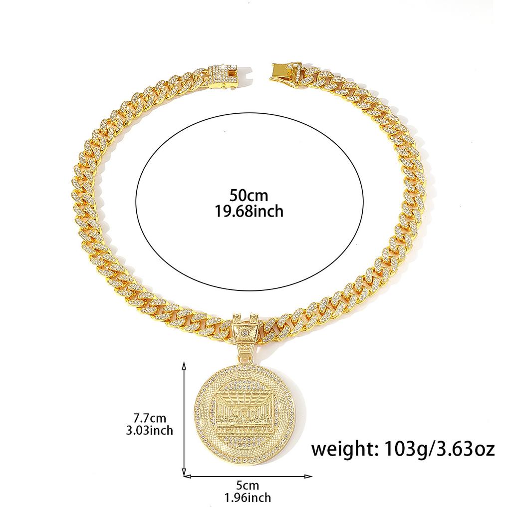 TEMU Hot-selling New Dinner Round Brand Diamond Pendant, Trendy Brand Personalized Hip-hop Style Jewelry