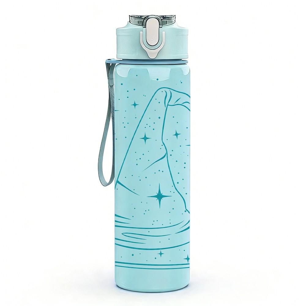 1PC Simple White Witch Magic Hat Print 750ml Color Plastic Sports Water Bottle Leakproof Flip Straw Lid Suitable for Sports Office Home Use