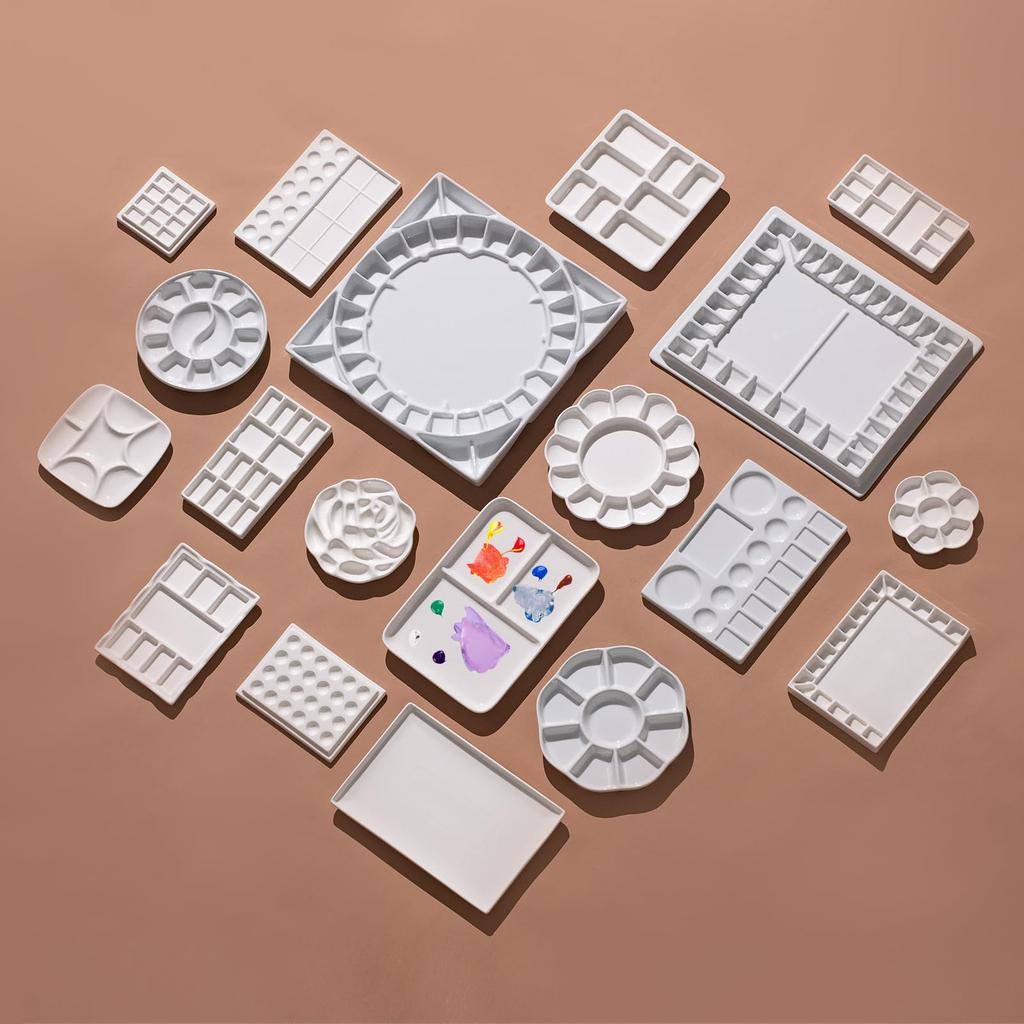 MEEDEN Ceramic Watercolor Palette, Suitable for Watercolors, Acrylics, and Gouache. Easy To Clean, Use, and Carry. 25 X 18 Cm. Ideal for Students, Beg