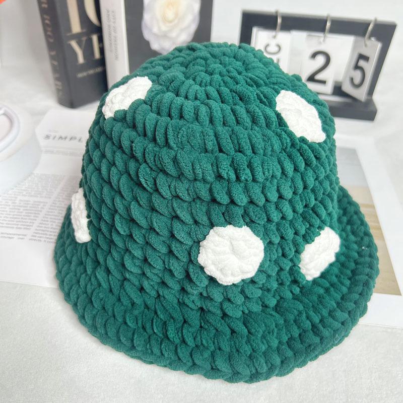 Charming Cartoon Crochet Mushroom Beanie - Cozy, Thick Knit Fisherman Hat for Autumn and Winter.