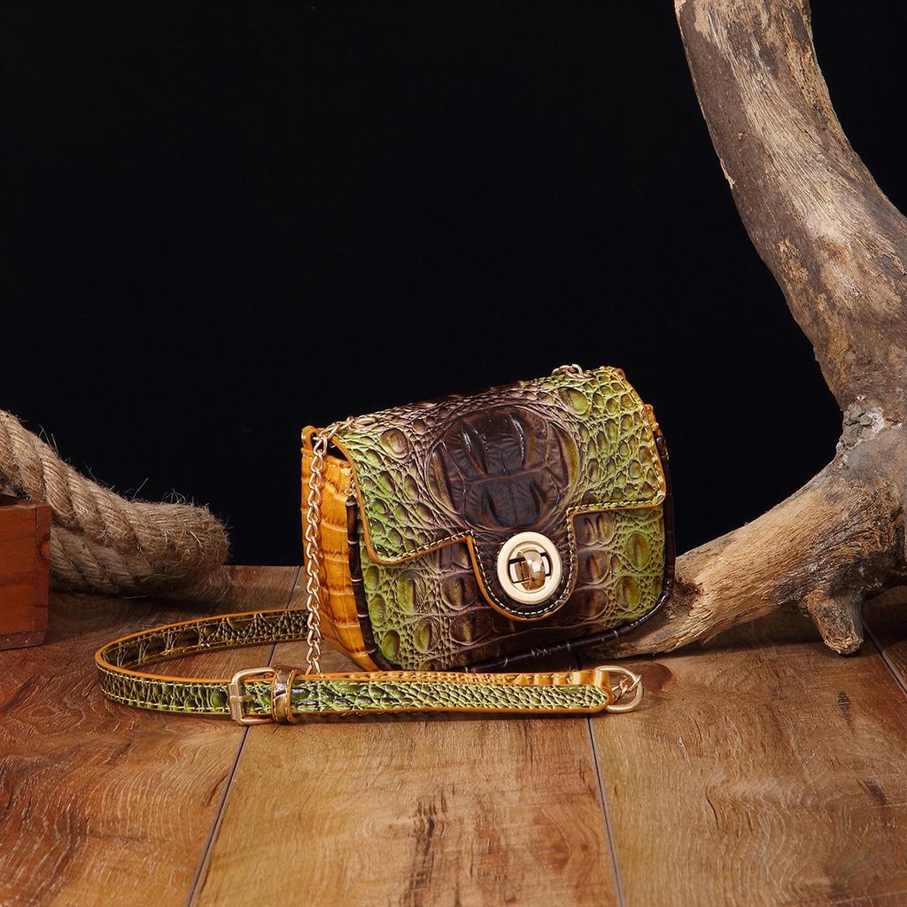 Independent Stand Crossbody Single Shoulder Retro Women's Bag with Multi-color Crocodile Pattern Brahmin