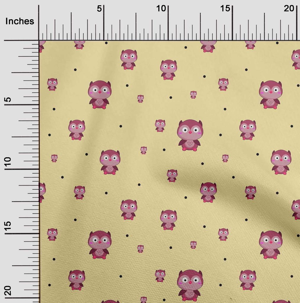 oneOone Cotton Flex Fabric Dot & Cartoon Owl Bird Print Fabric by The Yard 40 Inch