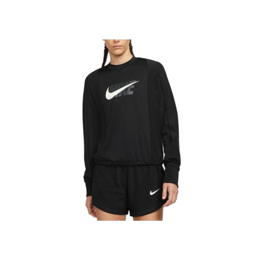 Nike Logo Print American Vintage Thumb Buckle Sports Running Long Sleeve T-Shirt Women T-Shirt Black DD6943-010
