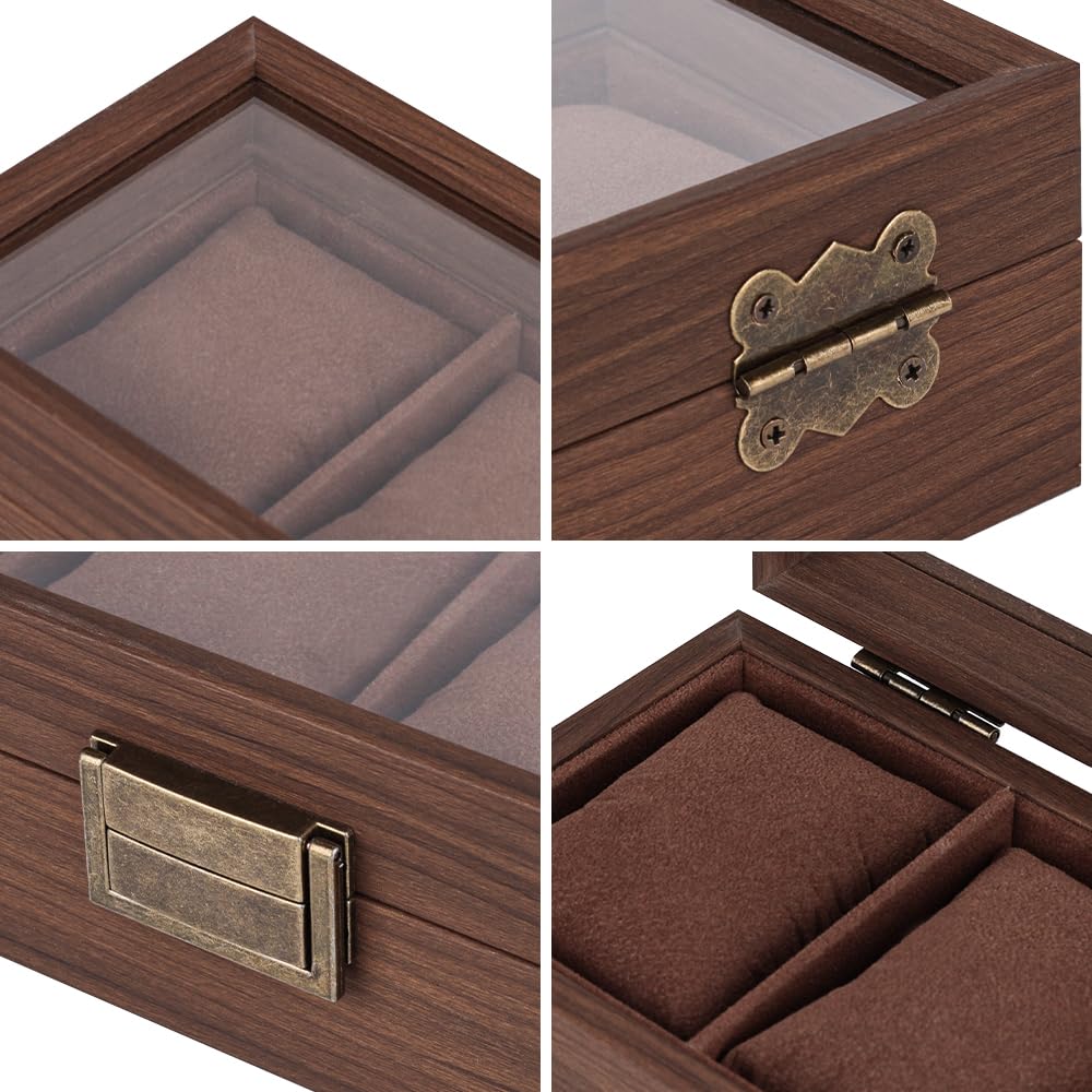 Baskiss Luxury Wooden Watch Holds 4 Large Fits Large Perfect for Watch Watch or Watch Display Case, Watches, Compartments, Dials, Collections, Box,