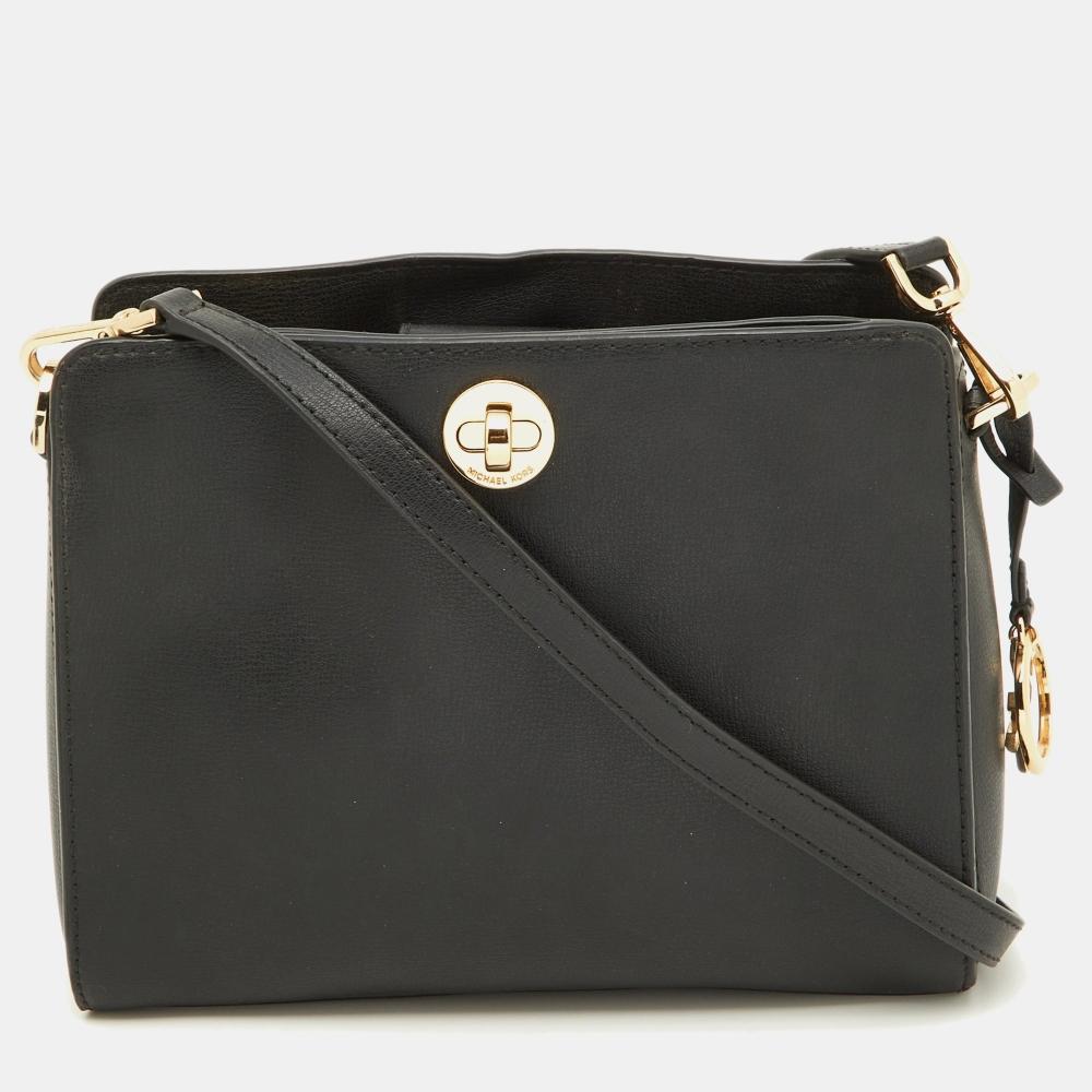 

Michael Korse Leather Turnlock Crossbody Bag black