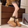 Leather Thick-soled Heightening Snow Boots Women's New Winter Piled Thickened Warm Fluffy Short Boots Cotton Shoes