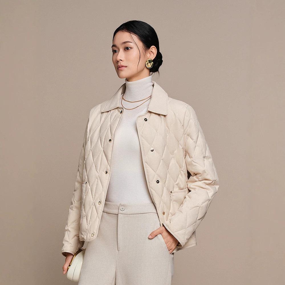 Down jacket women's autumn and winter new fashion lapel women's small fragrant white duck down warm versatile jacket