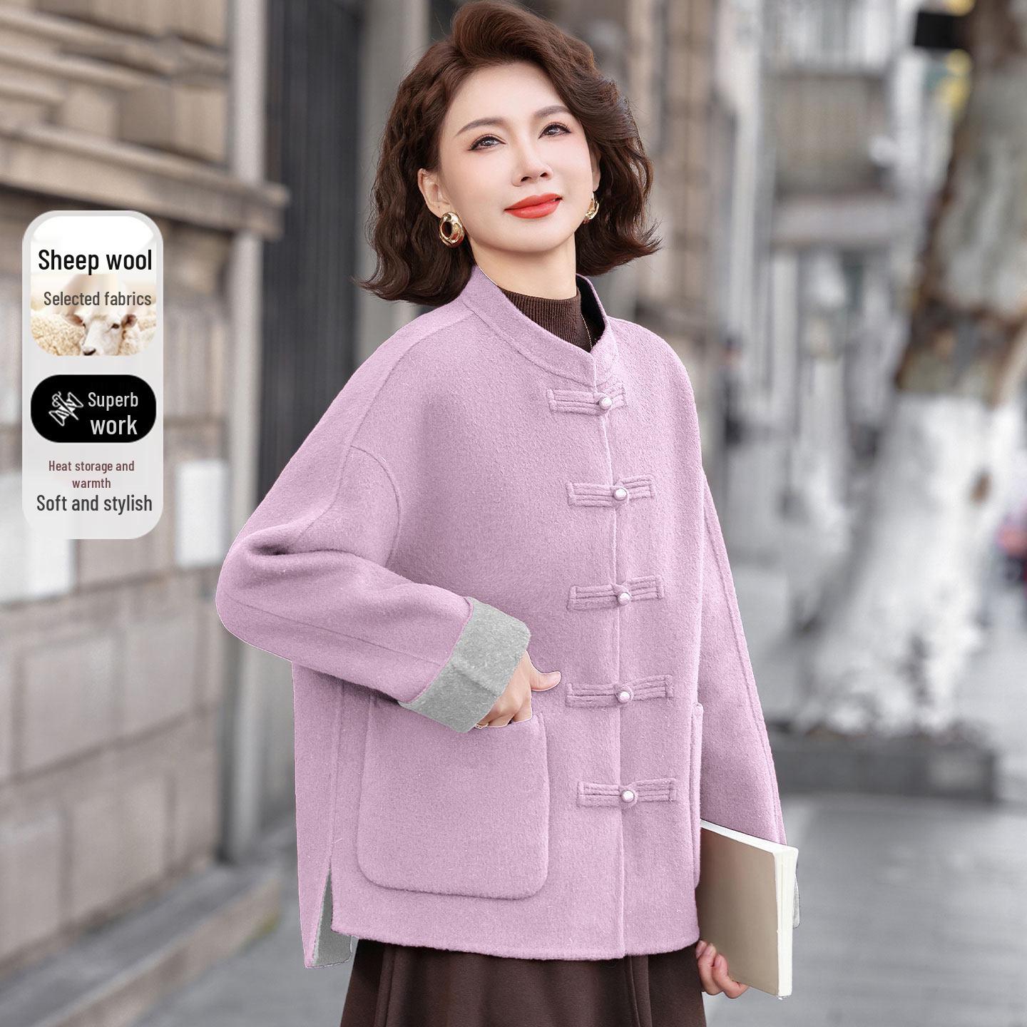 

Mom s Double-Sided Wool Coat for Middle-Aged Women - Loose Fit for Autumn/Winter S (90-120 jin) Чистий/фіолетовий