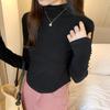 Semi-high Neck Splicing Protein Velvet Soft Skin Women's Spring and Autumn New Tight Cropped Shirt