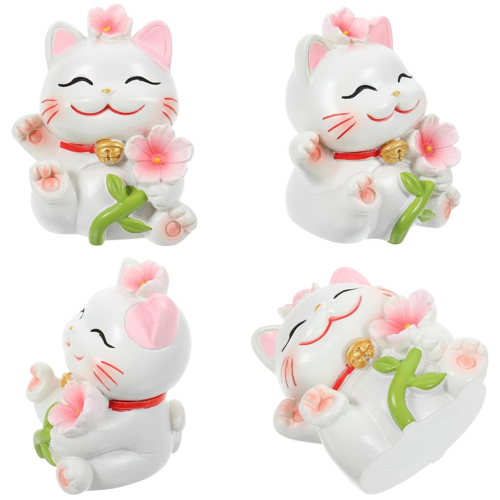 Siawadeky Cat Set of Cute Beckoning Cat with Cherry Blossom Miniature Realistic Kitten Lucky Micro Atmospheric Tabletop Get Well Popular Gifts for
