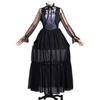 The Addams Family Wednesday Cosplay Costume With Black Hollow Out Dress For Halloween And Party