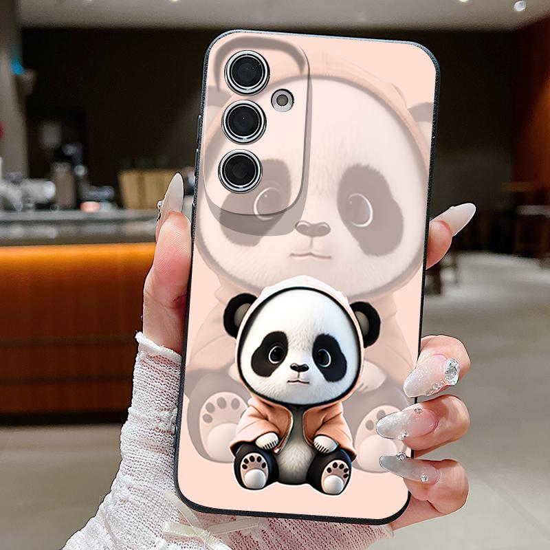 

Black Coat Panda Pattern Case For Samsung Galaxy A57 A37 A17 A56 A36 A26 A16 A55 A35 A15 A54 5G Luxury Leather Texture Silicone Cover Samsung A56 5G чорний
