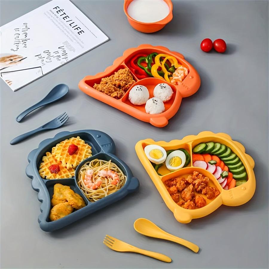 Dinosaur-Themed Silicone Dinner Plate With Divided Compartments-Large Capacity, Creative Design For All Seasons - Perfect For Kitchen & Restaurant Use