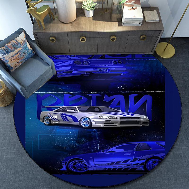 Skyline Blue Racing Spirit Speed And Style Round Rug for Livingroom,Bedroom, Palyroom, Chair Rug, Area Rug, Circle Carpet, Fan Christmas Gift