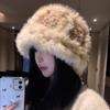 Rabbit Hair Knitted Lion Hat Women's Winter Warm Plush Face Small Bucket Hat Thickened Cold-proof Big Head Circumference Basin Hat