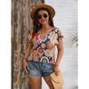 European and American Summer Vacation Casual Women's Shirt 1116 New V-neck Pullover Printed Shirt Women
