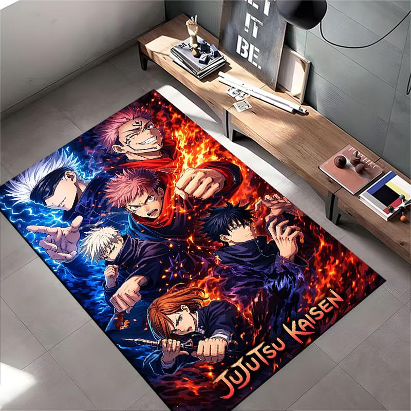 Anime Characters with Fiery Design suitable as a non-slip mat for the living room or bedroom sofa