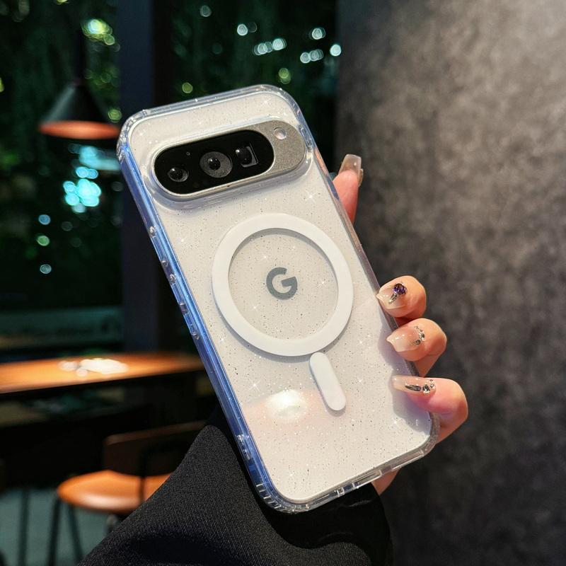 

Блестящий прозрачный магнитный чехол с беспроводной зарядкой для Google Pixel 9 Pro XL 8 Pro 8A TPU мягкий край противоударный прозрачный чехол для ПК-телефона Google Pixel 8 Pro прозрачный/белый