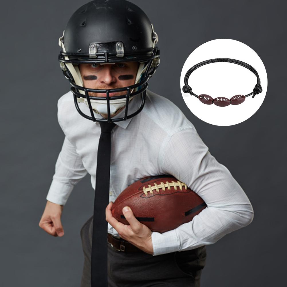 20Pcs Sports Ball Bracelets Soccer Baseball Rugby Beads Bracelets Adjustable Wax Cord Inspirational Sports Ball