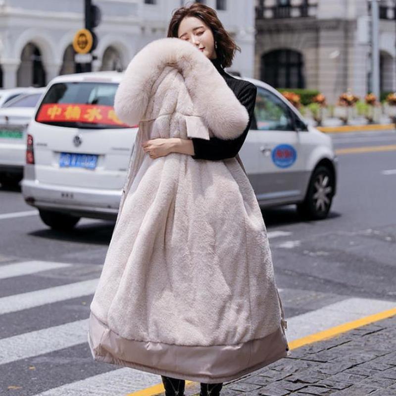 Winter New Women's Loose-knee Plus Velvet Mid-length Cotton-padded Jacket Fashion Hooded Jacket