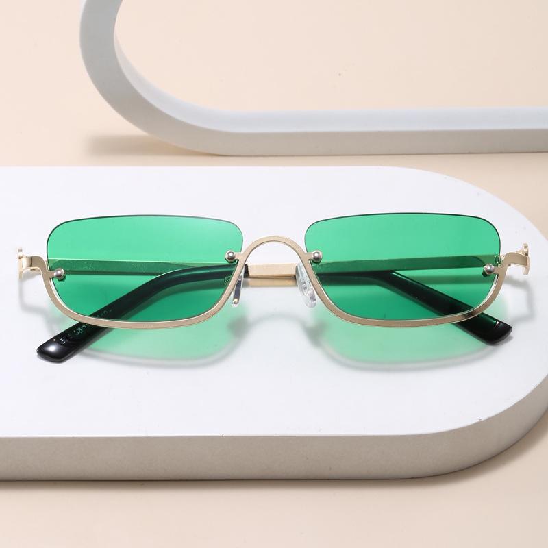 Fashionable Luxury  Designer Half-Rim Rectangular Sunglasses Women Vintage Small Frame Sun Glasses Ladies Geometric Square Eyewear