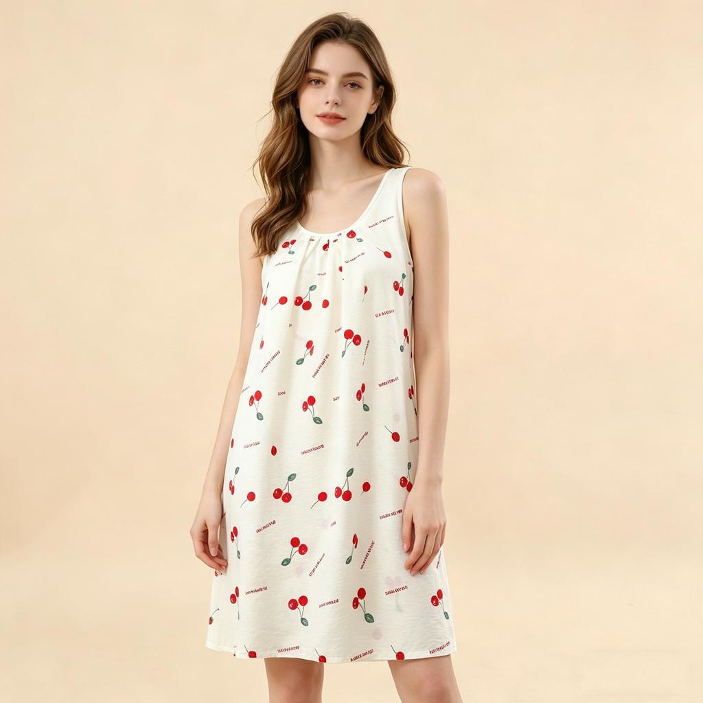Estiva Donna Yunjin Cotone Senza Maniche Camicia da Notte Dolce Stile Ragazza Vestibilità Larga Cotone Viscosa Abito da Casa Casual Loungewear Quotidiano da Esterno Pigiami
