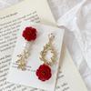 Temperament For Girls Korean Dangle Earrings Red Rose Flower Women Stud Earrings Drop Earrings
