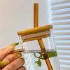 Square Glass Tumbler with Handle And Lid 380ml Transparent Coffee Cup Portable Tea Milk Jar for Hot Cold Drinks