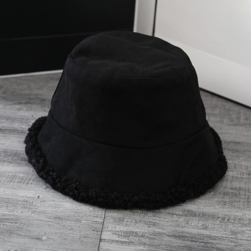 

Корейская шляпа Женская зимняя шляпа-панама из оленьей кожи Зимняя шляпа-ведро из овечьей шерсти с плюшем One Size