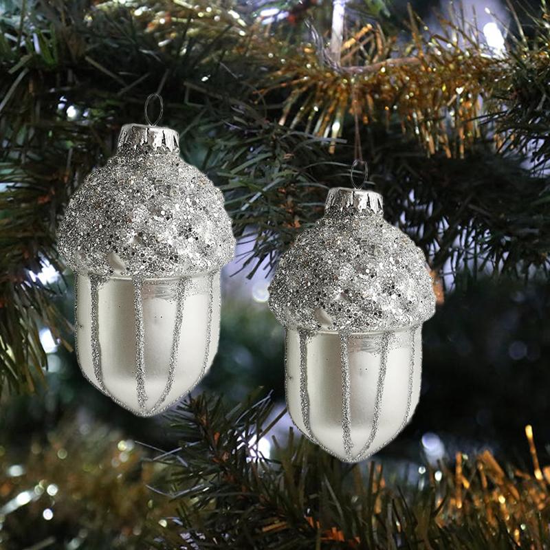 Acorns Silver Tinsel Christmas Tree Ornaments Hanging Glass Decorations Christmas Toys Xmas Gadget 2025 New Year Winter