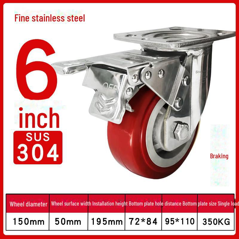 Medium 304 Stainless Steel Silent Caster Wheels with Brakes - Available In 3", 4", and 5" Sizes (Anti-Rust & Labor-Saving)