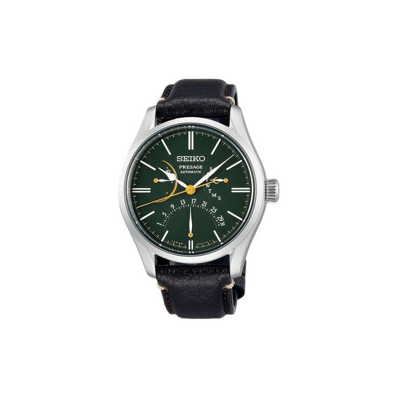 SEIKO waterproof depth 100 meters Automatic cowhide strap men s watch green dial SPB295J1 чёрный
