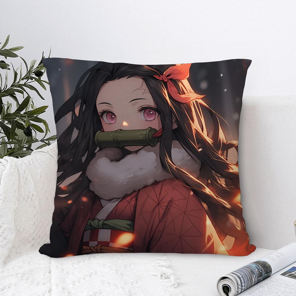 

N-Nezuko Kamado D-Demon-Slayer Pillow Case Sofa Decor Home Double-sided Printing Short Plush Cushion Cover Throw Pillow Cover 16x16Inch