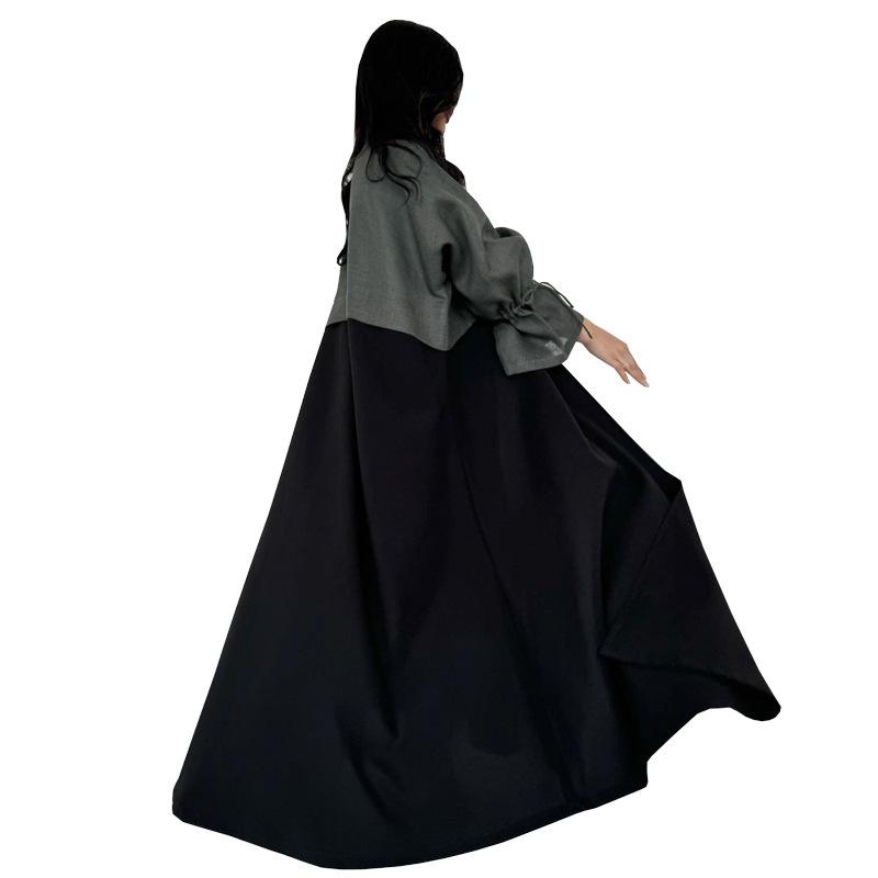 Modest Spliced Fashion Abaya with Drawstring Cuffs - Middle Eastern Style