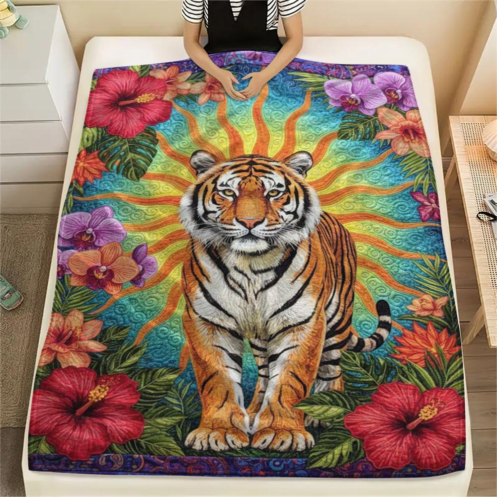 1PC Quilting Print FlAannel Blanket, High Quality Comfortable for All Seasons, Home Decor, Warmth and Comfort