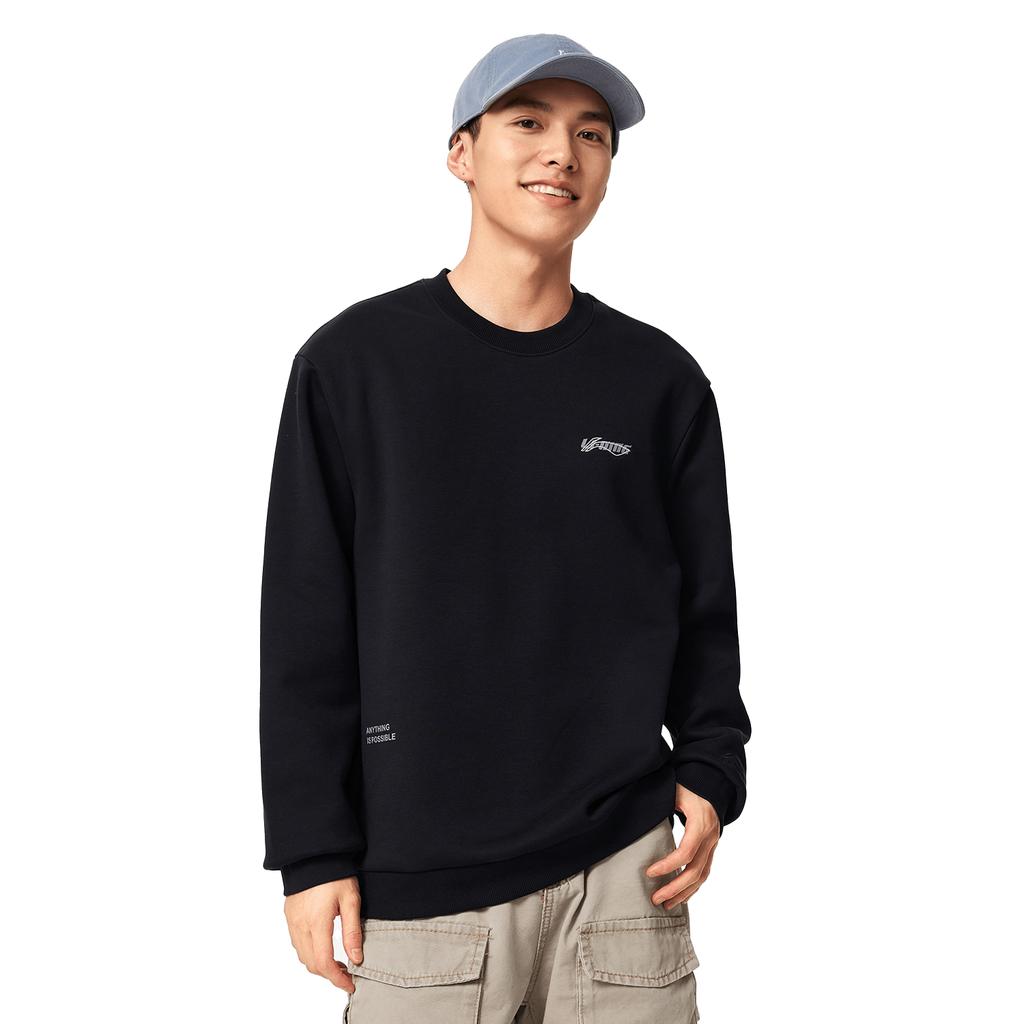 Li Ning Sports Life Collection Fleece Lined Loose Fit Brand Logo Crew Neck Sweatshirt Unisex AWDVC65-11