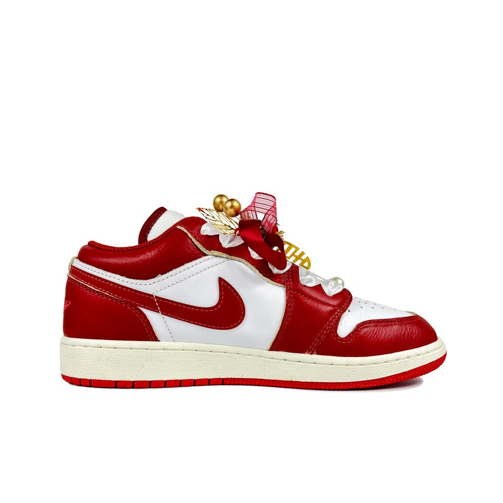 Jordan Air Jordan 1 Slip Resistant Abrasion Resistant Low top Vintage Basketball Shoes Unisex White Red Gold 553558-163(Team619-)