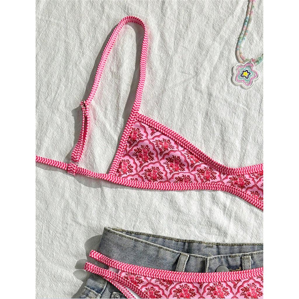 S - XL Flowers Printed High Leg Cut Bikini Female Swimsuit Women Swimwear Two-pieces Bikini Set Bather Bathing Suit Swim V6965