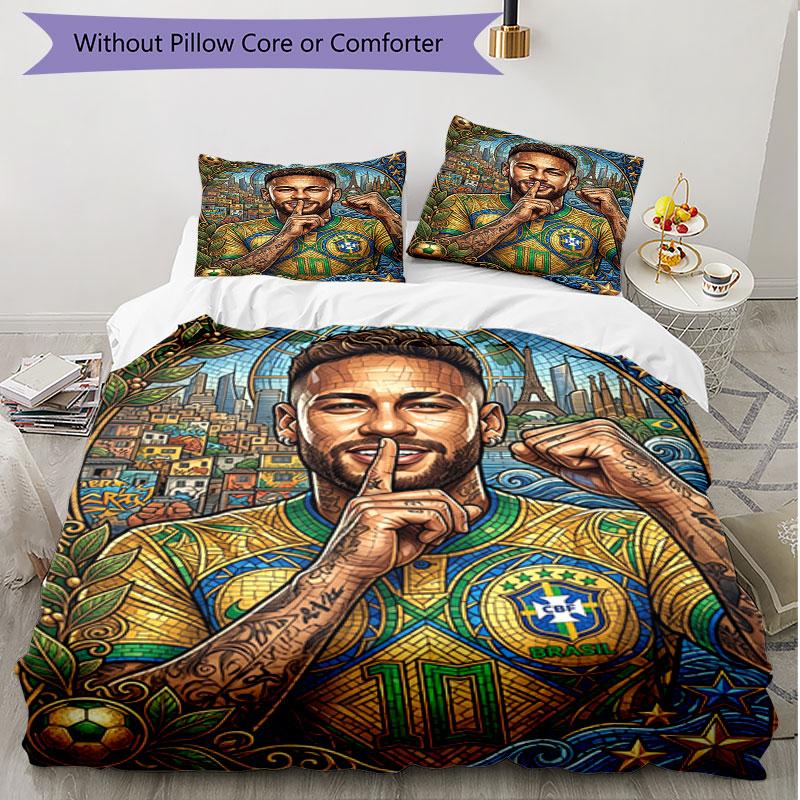 3vnt antklodžių užvalkalų rinkinys (1 * Antklodės užvalkalas + 2 * Pagalvės užvalkalas, be šerdies), Neymar Jr spaudinio minkštas visasezonis patalynės komplektas, namų miegamojo dekoras, dovana
