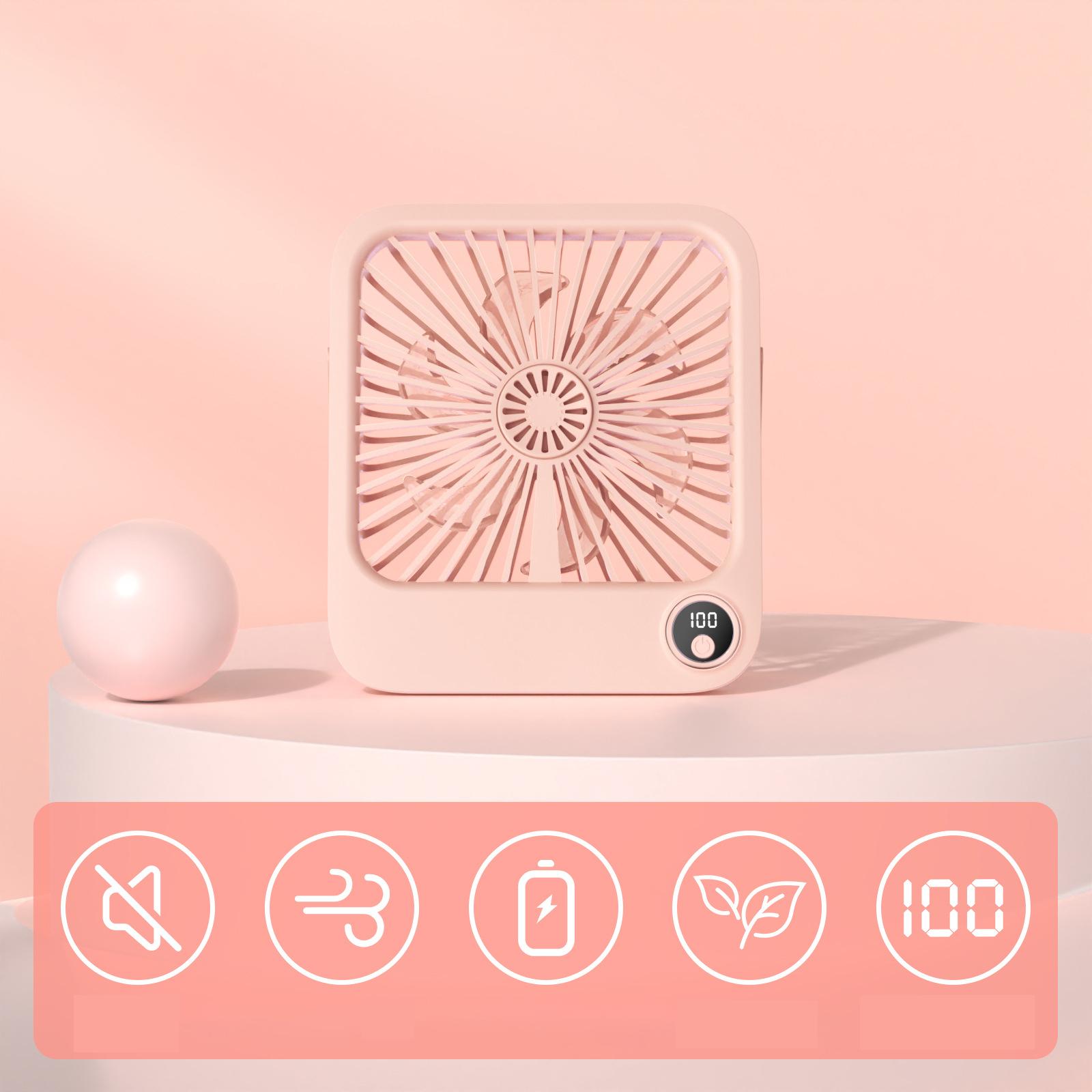 

W30 2000mAh Портативний Настільний Вентилятор Ультратонкий Настінний 5 Швидкостей Цифровий Дисплей Персональний Вентилятор Pink