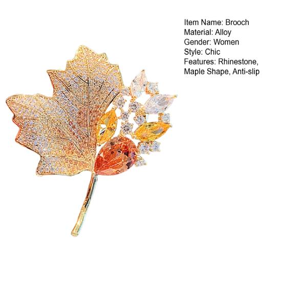 Women Brooch Maple Leaf Shape Rhinestone Hollow Out Collar Anti-slip Wear-resistant Coat Decoration Hat Scarf Pin
