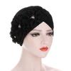 Three Flower Decal Design Turban Hat Elastic Hijab Cap Hair Loss Cover Headwear