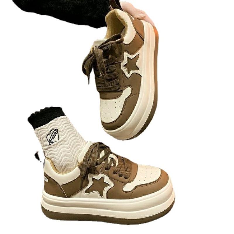 Fashion 2024 New Women Casual Shoes Lovers Leather Dad Platform Chunky Sneakers Flat Thick Sole Tennis Shoes White Basket Walking Shoes