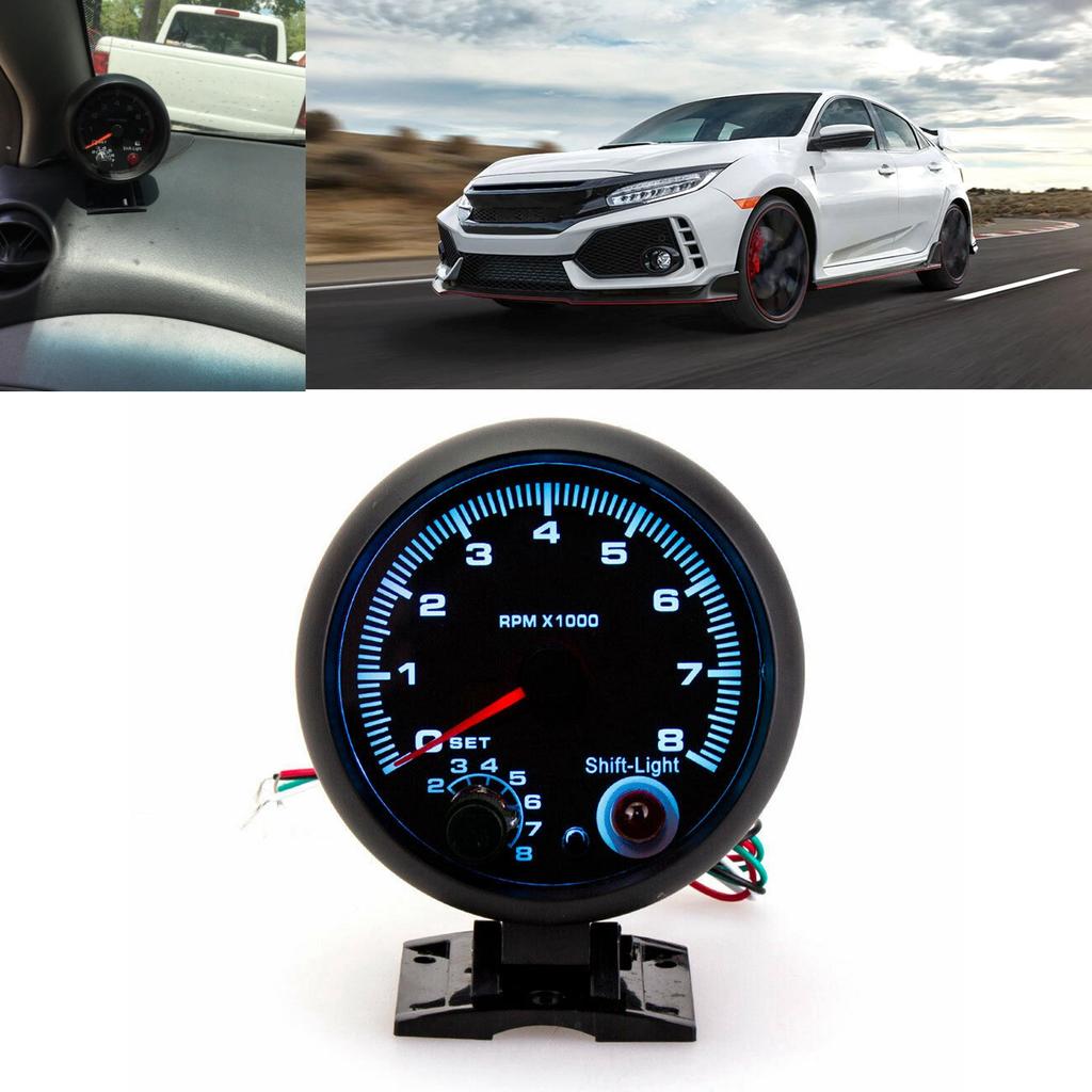 3.75in 12V Car Tachometer 0?8000RPM Pointer Tacho Gauge Meter with Adjustable Shift Light