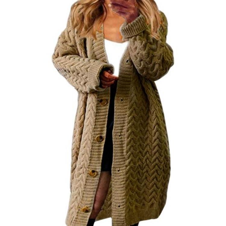 Women Stylish Autumn Winter Mid Length Relaxed Fit Cardigan Sweater Jacket Buttons Closure Streetwear Clothes