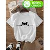 European sizesHide and Seek Cat Print Women's T-Shirt, 100% Soft and Comfortable Design, Casual Outing Wear for Spring/Summer, 80-A64-60932
