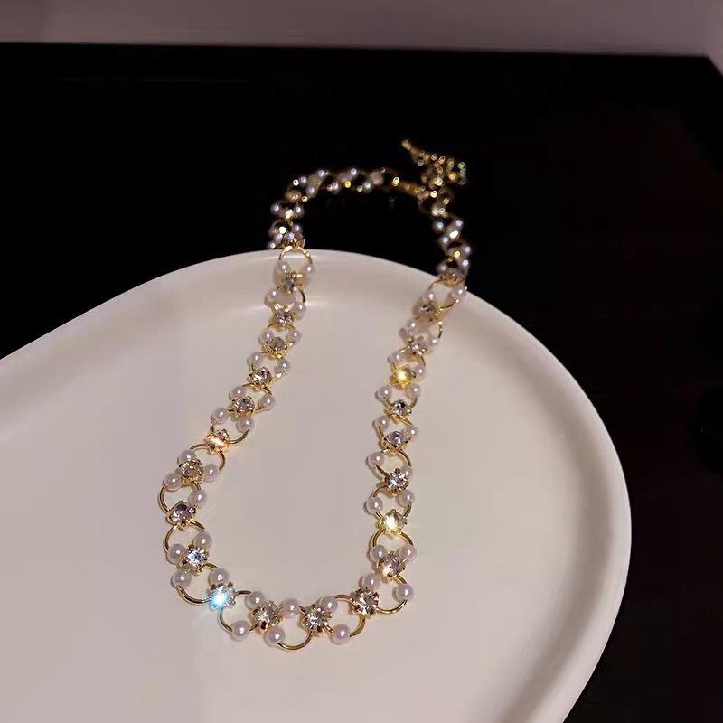Japanese Korean Geometric Pearl Chain Unique Temperament Necklace Gift
